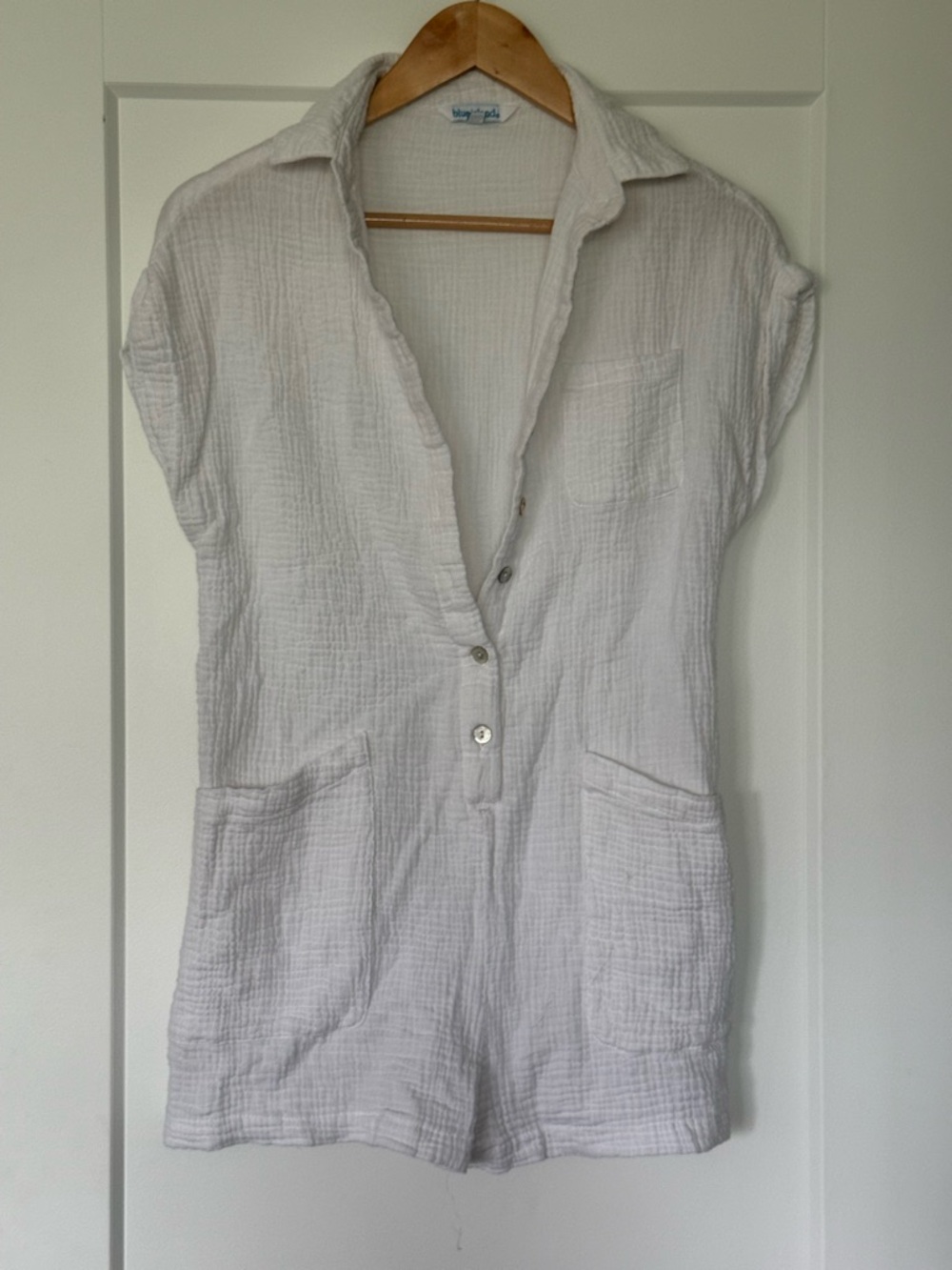 Blue Island White Gauze Short-Sleeve Romper
